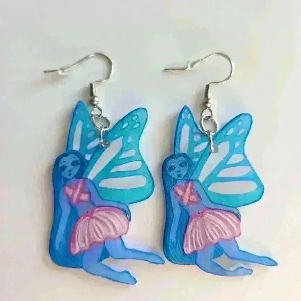 Adorable pastel blue and pink magical butterfly fairy earrings - Picture 16 of 16